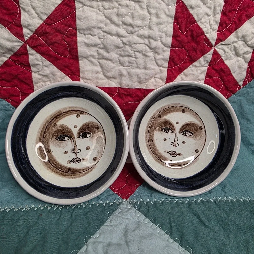 Mirta Morigi Faenza Italian Pottery Moon Face Ceramic Bowls Set of 2 1995